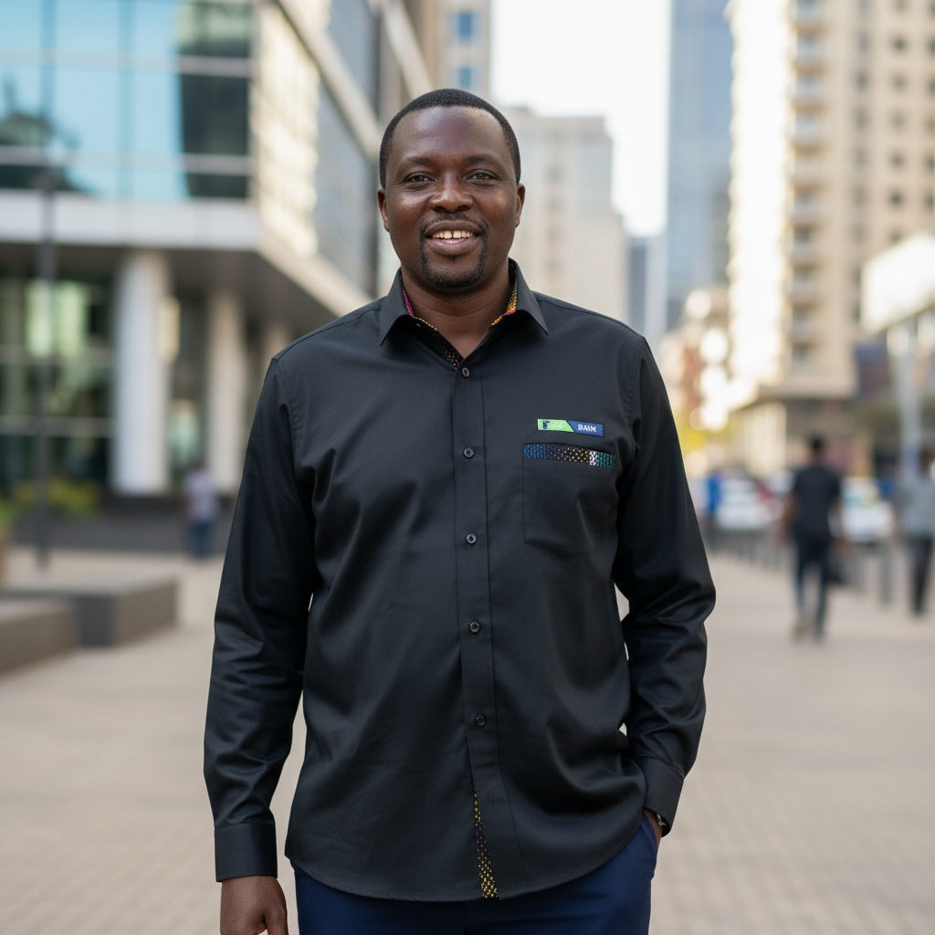 Black KCB Ankara Long Sleeved Shirt  - Men