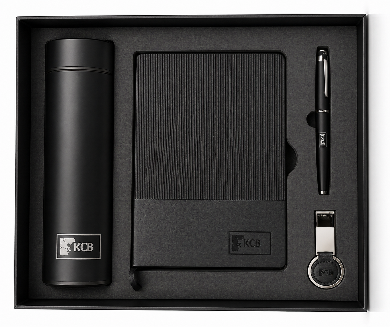 KCB Personalised Executive Business Set – Notebook, Pen & Thermos Gift Set black