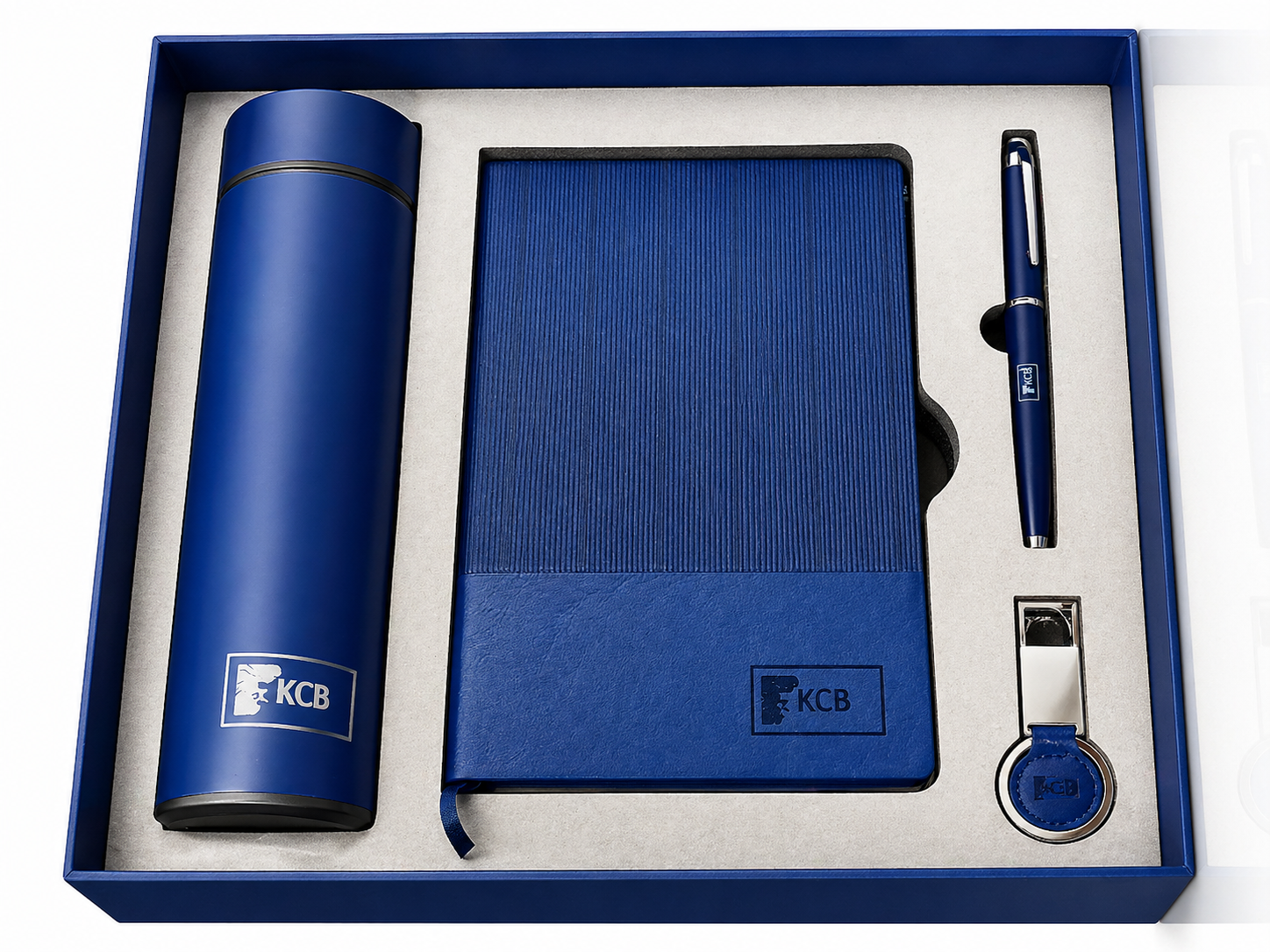 KCB Personalised Executive Business Set – Notebook, Pen & Thermos Gift Set blue